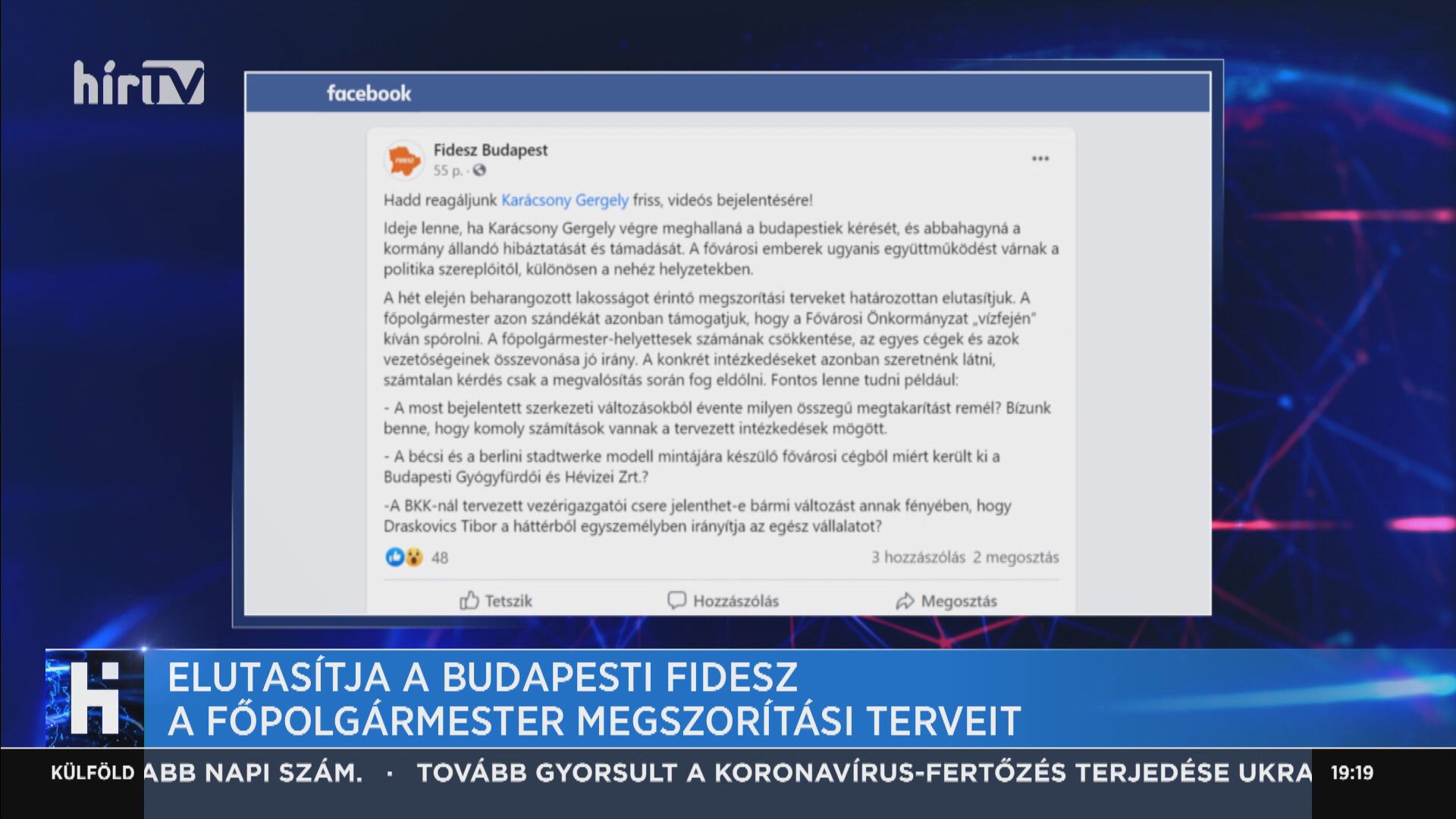 Elutasítja a budapesti Fidesz a főpolgármester megszorítási terveit