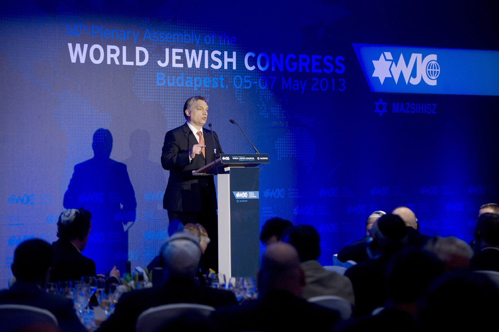Orbán Viktor a Zsidó Világkongresszus közgyűlésének megnyitó vacsoráján mond beszédet