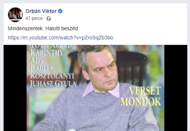 Kosztolányi-verssel emlékezik az ünnepre Orbán Viktor
