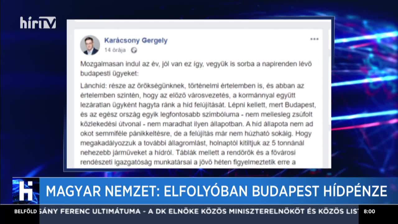 Magyar Nemzet: Elfolyóban Budapest hídpénze