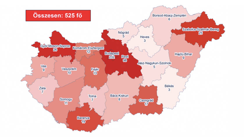 Magyarország koronavírus-térképe: Így oszlanak meg a fertőzöttek megyénként