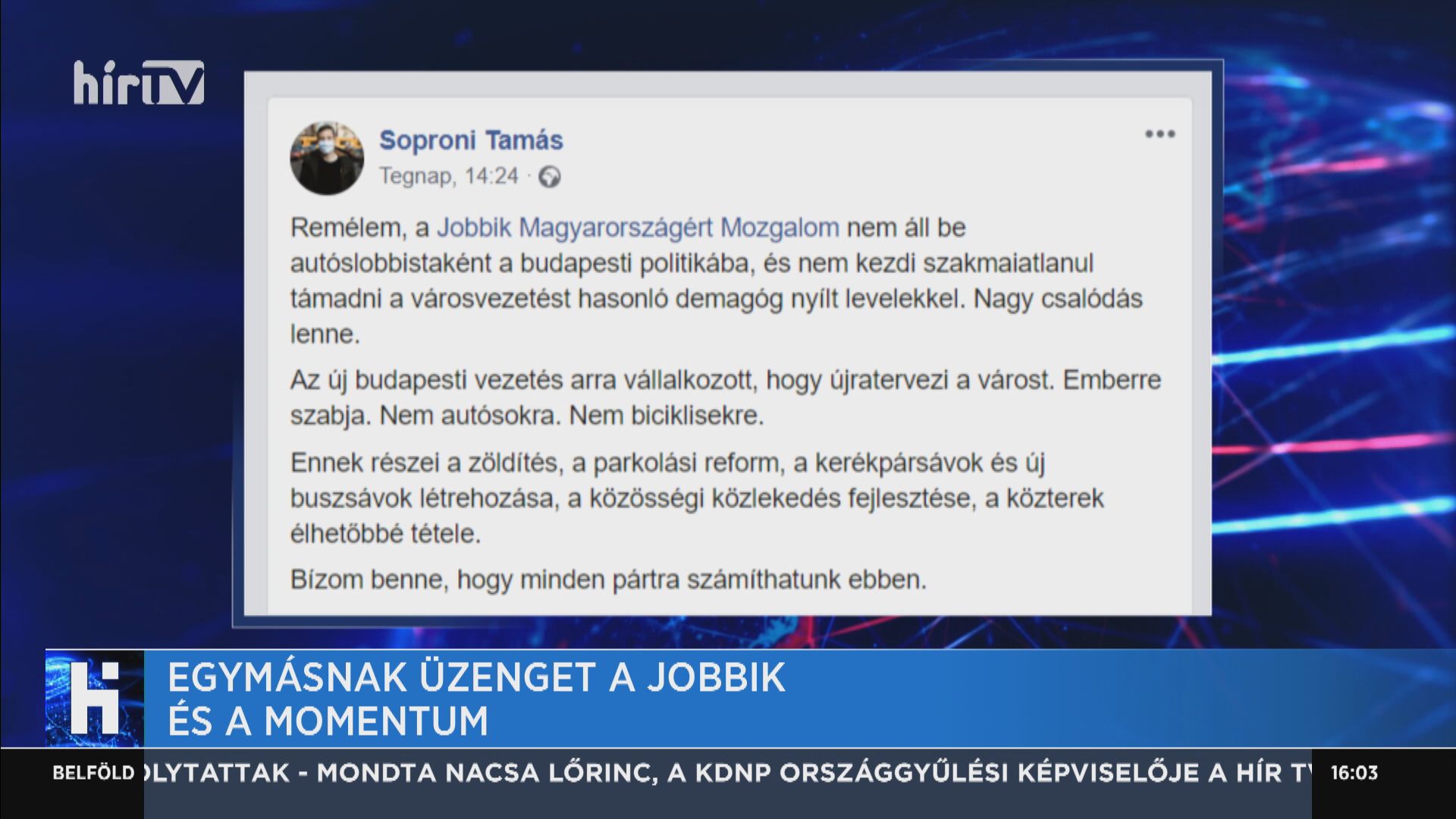 Egymásnak üzenget a Jobbik és a Momentum