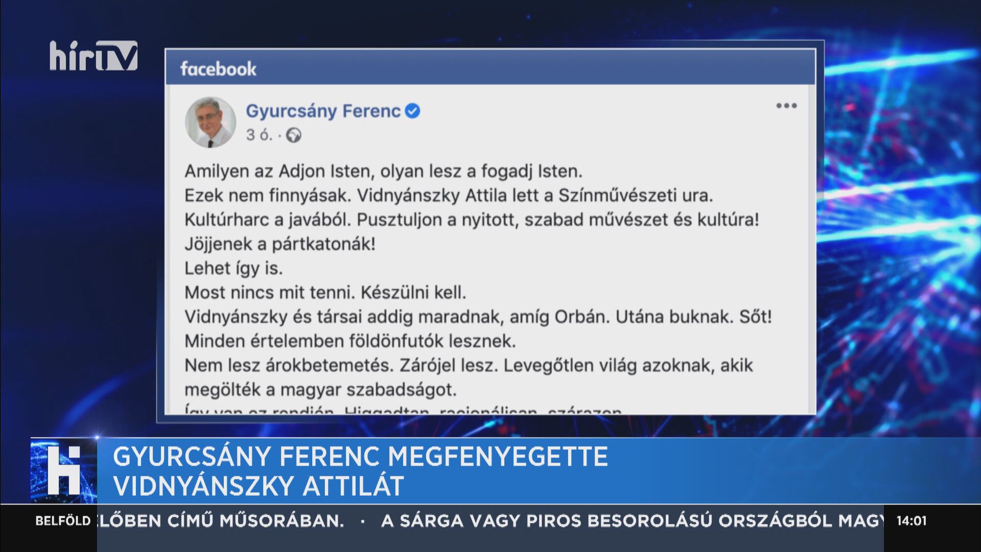 Gyurcsány Ferenc megfenyegette Vidnyánszky Attilát