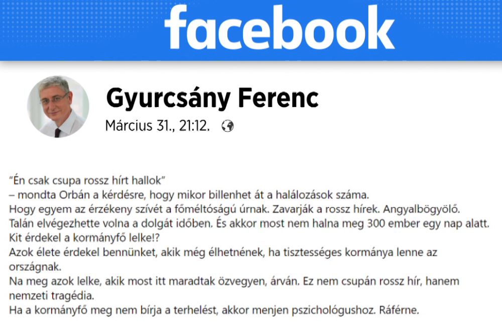 A baloldali elemző után Gyurcsány Ferenc is a vírusban elhunytak hozzátartozóinak üzent