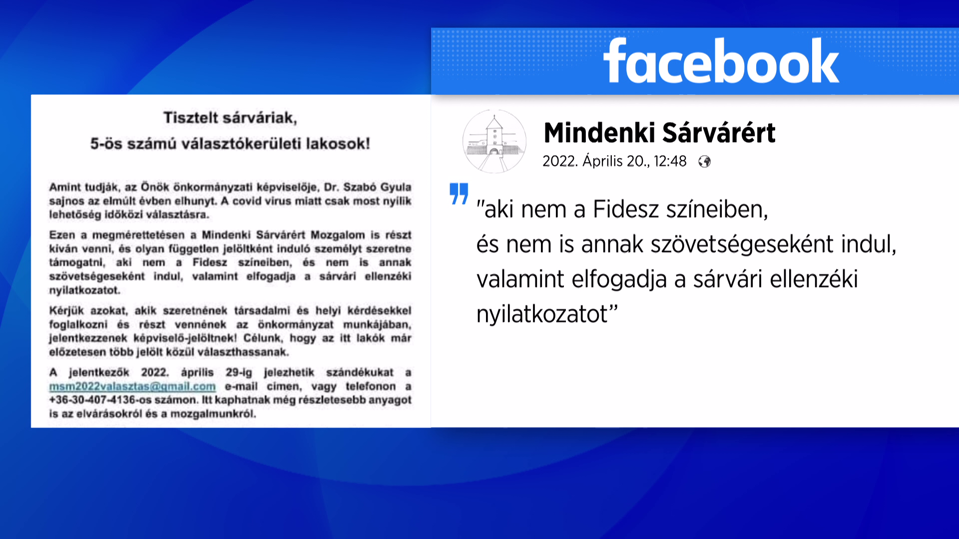 A közösségi médiában keresnek ellenzéki jelöltet a sárvári időközi választásra 