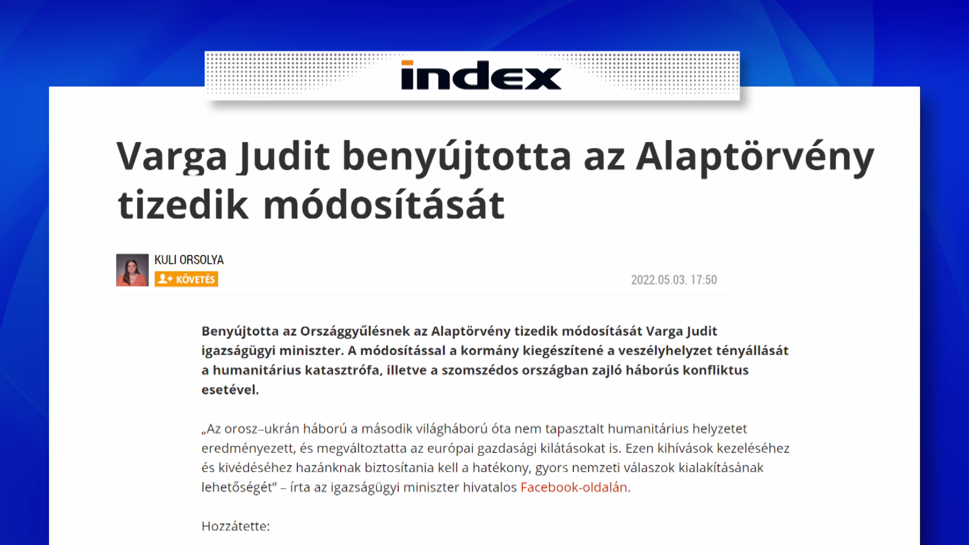 Varga Judit benyújtotta az Alaptörvény tizedik módosítását 