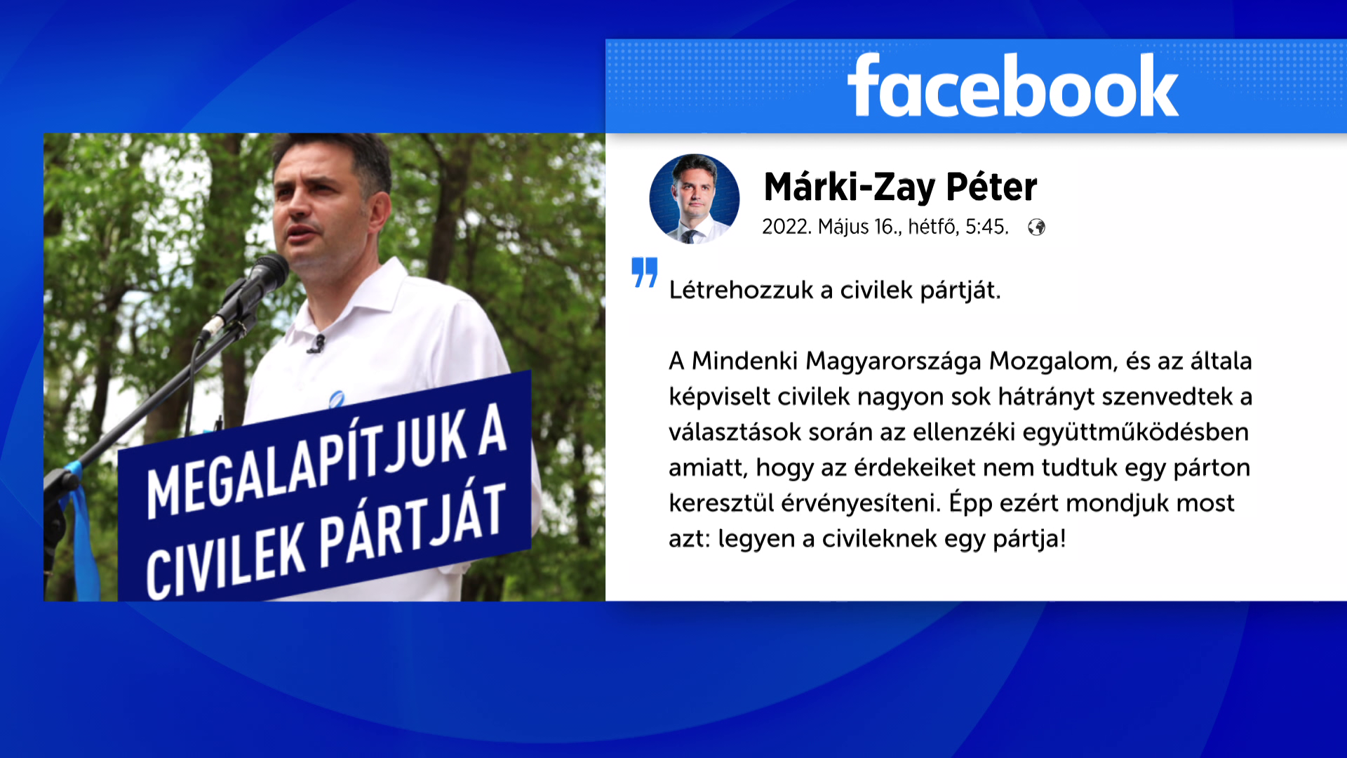 Márki-Zay Péter: Létrehozzuk a civilek pártját 