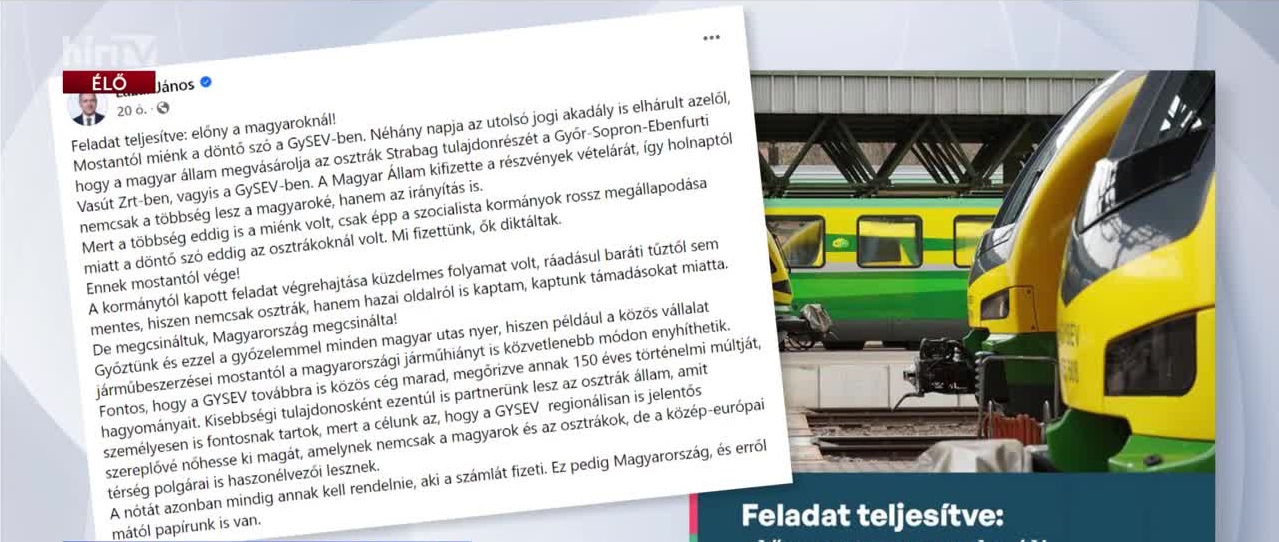 Csütörtöktől a magyar állam irányítja a GySEV-et + videó